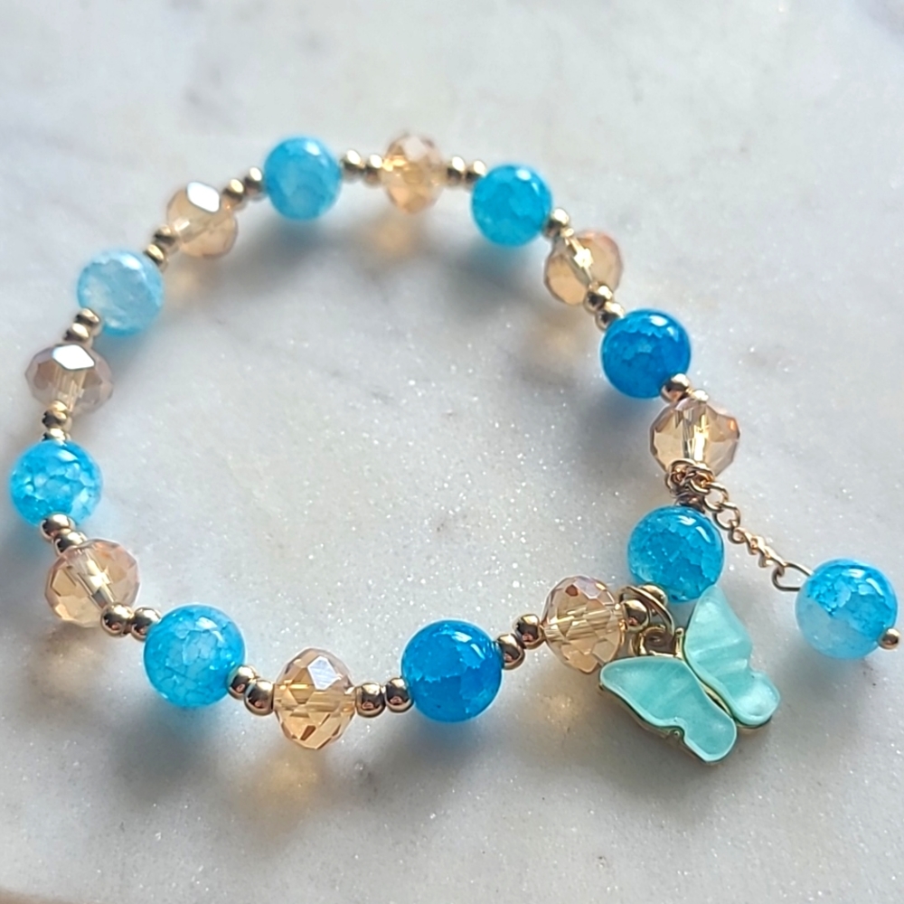 **3 for $15** MIX 3 /  Calm Blue Bead Butterfly Bracelet